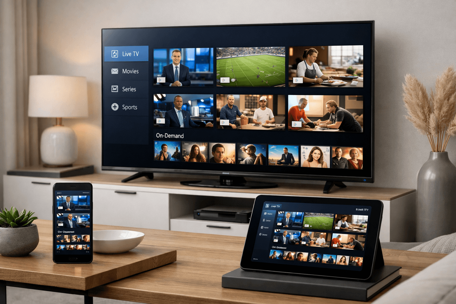 best iptv services displayed on smart tv with multi-device streaming setup