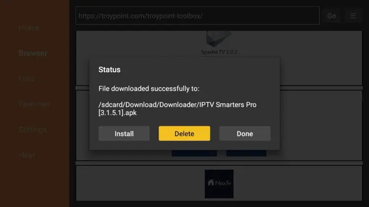 Downloader prompt asking to delete the APK installer file