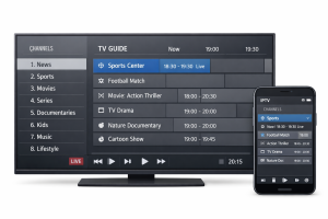 iptv player app interface displaying live tv channels and program guide
