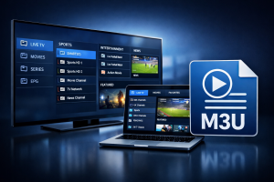 IPTV Smarters M3U playlist setup showing how to add M3U URL and enable EPG TV guide