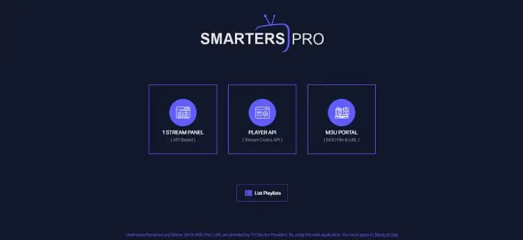 Smarters web player page showing browser-based IPTV access